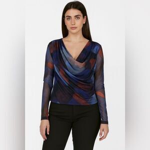 Micas Women's Long Sleeve Tulle Wrap Top
